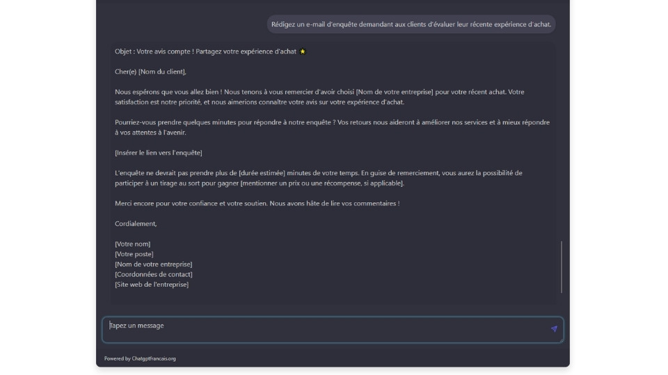 ChatGPT Prompt pour le marketing par e-mail - E-mails de feedback et d’enquête